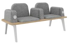 Banquette ILO - 2 places L172xP67cm -  blanc - structure chêne clair - tissu gris chiné