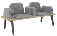 Banquette ILO - 2 places L172xP67cm -  carbone - structure chêne clair - tissu gris chiné