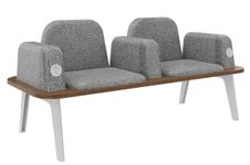 Banquette ILO - 2 places L172xP67cm -  blanc - structure noyer - tissu gris chiné