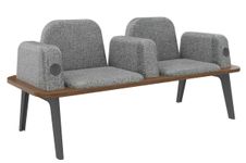 Banquette ILO - 2 places L172xP67cm -  carbone - structure noyer - tissu gris chiné
