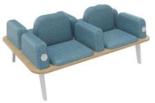 Banquette ILO - 4 places L172xP114cm -  blanc - structure chêne clair - tissu bleu guède