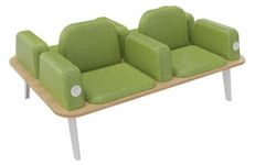 Banquette ILO - 4 places L172xP114cm -  blanc - structure chêne clair - tissu kiwi