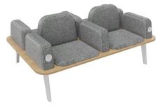 Banquette ILO - 4 places L172xP114cm -  blanc - structure chêne clair - tissu gris chiné