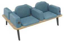 Banquette ILO - 4 places L172xP114cm -  carbone - structure chêne clair - tissu bleu guède