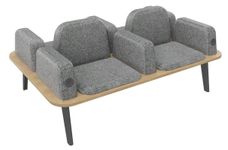 Banquette ILO - 4 places L172xP114cm -  carbone - structure chêne clair - tissu gris chiné