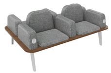 Banquette ILO - 4 places L172xP114cm -  blanc - structure noyer - tissu gris chiné