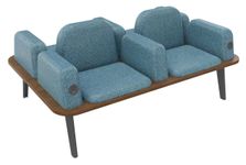 Banquette ILO - 4 places L172xP114cm -  carbone - structure noyer - tissu bleu guède