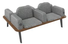 Banquette ILO - 4 places L172xP114cm -  carbone - structure noyer - tissu gris chiné