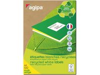 Apli Agipa - 100 Étiquettes 100% recyclées blanches multi-usages - A4 (210 x 297 mm) - coins droits - réf 101195