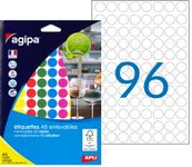 Apli Agipa - Etui A5 - 576 Pastilles adhésives enlevables - couleurs assorties - diamètre 15 mm - réf 101826