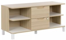 Rangement bas ABSOLU - L120 x H57 x P45 - 2 tiroirs et 4 niches - Chêne structuré