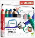 STABILO MARKdry - Pack de 4 crayons de coloriage larges + 1 taille-crayon et 1 chiffonnette - couleurs assorties