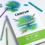 Canson Bloc de dessin Graduate Dessin - Papier blanc résistant grain léger - 30 feuilles 160g/m² - A5