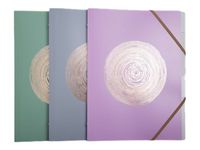 Exacompta Ellipse - Trieurs 6 compartiments à 3 rabats - A4 - Pour 180 feuilles - Timbre en or rose - gris, vert céladon, vieux rose
