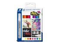 STAEDTLER Lumocolor 344 - Pack de 8 marqueurs craie liquide - Pointe ogive 2,4mm - Couleurs assorties