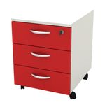Caisson mobile - 3 tiroirs - L41xP50xH52,2 cm - structure blanche, façade rouge