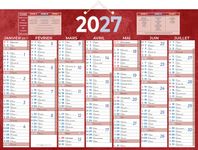 Calendrier bancaire année civile BOUCHUT "230 Rouge" 38,5 x 54 cm coloris rouge Pefc 70 %