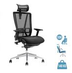 Fauteuil de bureau VASEAT - accoudoirs réglables - appui-tête intégré - assise en tissu - noir