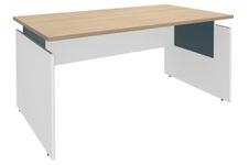 Bureau INEO JET UP Bureau Vallée - Réglable en hauteur - L140 x H74/78/82 x P80 cm - Pieds blanc - plateau chêne clair - Entretoise Bleue