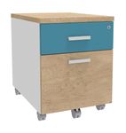 Caisson mobile INEO JET UP Bureau Vallée - L43 x H56 x P60 cm - 2 Tiroirs dont 1 dossier suspendu - façade imitation chêne clair et bleu argile