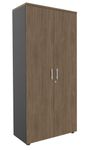 Armoire haute EXPRIM/LOFTER/LEVEL - H180 x L80 x P47 - 2 portes - Corps anthracite - Dessus et portes imitation noyer