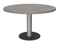 Table de réunion ronde - diam 100 cm - pieds tulipe alu - plateau imitation chêne gris