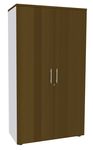 Armoire haute IRIS - H180 x L80 x P47 - 2 portes - Corps Blanc perle - Dessus et portes imitation noyer