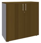 Armoire mi-haute IDRA/DUAL - L80 x H102 x P47 - 2 portes - 2 tablettes métal pour DS - Corps alu - Portes et dessus noyer
