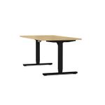 Bureau électrique AXEL -  bureau assis/debout  - L180 cm - plateau imitation chêne clair - pieds noir