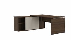 Bureau manager MOKA - L182 x P160 cm - avec console retour - plateau droit - imitation noyer brun