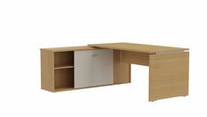 Bureau manager MOKA - L182 x P160 cm - avec console retour - plateau droit - imitation chêne clair
