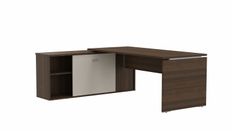 Bureau manager MOKA - L202 x P180 cm - avec console retour - plateau droit - imitation noyer brun