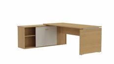 Bureau manager MOKA - L202 x P180 cm - avec console retour - plateau droit - imitation chêne clair