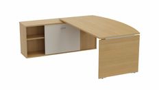 Bureau manager MOKA - L202 x P180 cm - avec console retour - plateau arqué - imitation chêne clair