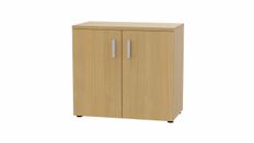 Armoire basse MOKA - 2 portes - L80 x P43,2 x H73,5 cm - imitation chêne clair - poignées gris aluminium