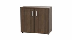 Armoire basse MOKA - 2 portes - L80 x P43,2 x H73,5 cm - imitation noyer brun - poignées gris aluminium