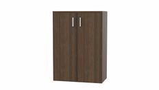 Armoire mi-haute MOKA - 2 portes - L80 x P43,2 x H113,5 cm - imitation noyer brun - poignées gris aluminium
