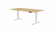 Table de réunion assis/debout AXEL - réglage électrique - L200 x P100 cm - plateau imitation chêne clair - pieds blancs