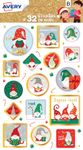 32 stickers de Noël, motifs traditionnels, rouge, vert et kraft, formes variées