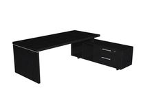 Bureau Manager FLORA - avec console retour réversible - L225 x P170 cm - pieds panneaux - plateau imitation frêne noir