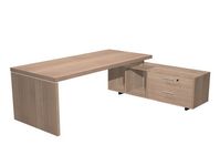 Bureau Manager FLORA - avec console retour réversible - L225 x P170 cm - pieds panneaux - plateau imitation merisier arabis