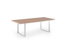 Table de réunion FLORA - L220 x P100 cm - pieds cadre en métal effet chromé - plateau imitation merisier arabis