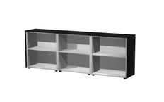 Armoire basse triple Flora - L243xP43xH81,4 cm - 3 étagères - frêne noir