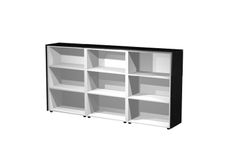 Bibliothèque haute triple Flora - L242,8xP43xH119,8 cm - 6 étagères - frêne noir