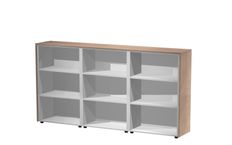 Bibliothèque haute triple Flora - L242,8xP43xH119,8 cm - 6 étagères - merisier arabis