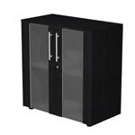 Armoire mi-haute Flora - L82,8xP43xH81,4 cm - portes vitrées- 1 étagère - frêne noir