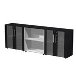 Armoire basse triple Flora - L243xP43xH81,4 cm - 4 portes vitrées - 3 étagères - frêne noir