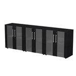 Armoire basse triple Flora - L243xP43xH81,4 cm - 6 portes vitrées - 3 étagères - frêne noir