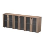 Armoire basse triple Flora - L243xP43xH81,4 cm - 6 portes vitrées - 3 étagères - merisier arabis