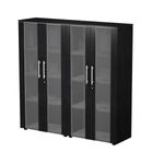 Bibliothèque haute double Flora - L162,8xP43xH158,2 cm - portes vitrées - 6 étagères - frêne noir